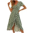 thumbnail image 1 of RKSTN Robe Maxi d'Été pour Femme à Volants, Bandage, Robe Longue Décontractée, Col en V, Imprimé, Manches Courtes, 1 of 6