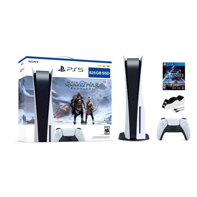 PlayStation 5 Disc Edition God of War Ragnarok Bundle with Star Wars Battlefront 2 and Mytrix Controller Charger