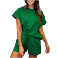 thumbnail image 1 of Mikilon Ensemble de Sport Confortable pour Femmes Couleur Unie Nouvelle Mode Décontractée Haut à Manches Longues et Shorts Ensemble Mode et Confortable Col Rond Vert L, 1 of 5