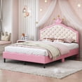 thumbnail image 1 of PU Leather Princess Bed with Tufted Headboard,Pink, 1 of 14
