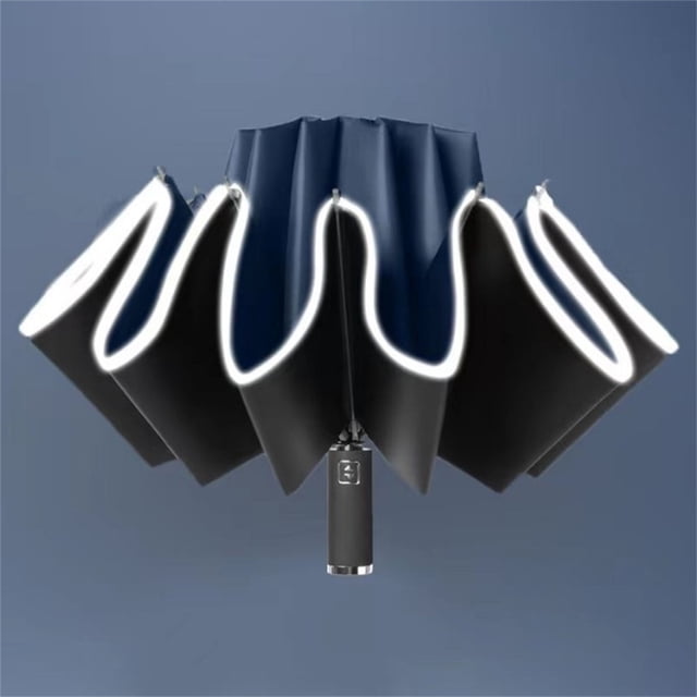 Travel Umbrella Compact Windproof Fully Automatic Reverse Folding 41 in Diameter with Reflective Stripe and 10 Fiberglass Ribs
