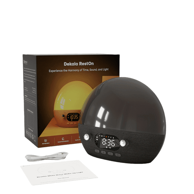 Estbridge RestOnn Réveil Lever de Soleil Machine à Sons de Coucher de Soleil Réveil Double Bruyant Programmable sur 7 Jours Bruit Blanc Sons Naturels pour Dormir Haut-Parleur Sans Fil Veilleuse Ambre Application Intelligente C