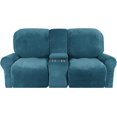 thumbnail image 2 of CHOK 2024 Housse de Causeuse Inclinable avec Console Centrale Housse Extensible en Velours pour Fauteuil Inclinable 2 Places avec Porte-Gobelet, 2 of 10