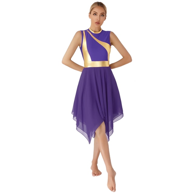 zdhoor Robe de Danse Maman et Moi Métallique Sans Manches Ballet Louange Moderne Lyrique Costume de Performance Violet G