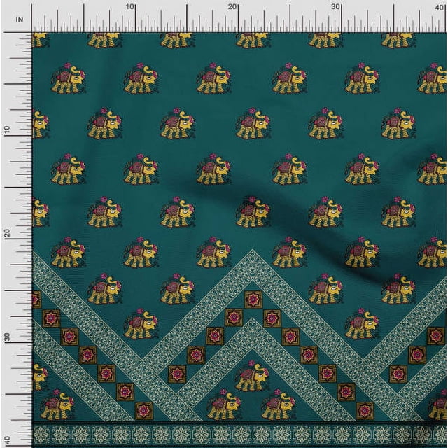 Soimoi Poly Georgette Fabric Floral Mandala & Elephant Panel Print Fabric by The Yard 42 Inch Wide