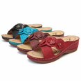 thumbnail image 5 of Womens Wedge Dress Slip on Sandals Beach Bohemian Summer Flower Leather Open Toe Mid Heel Slides Slippers, 5 of 5