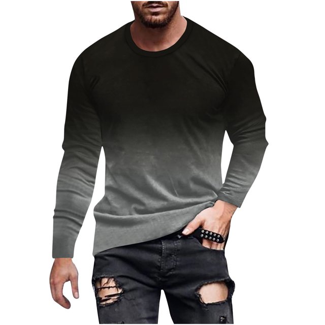 T-Shirts Sans Manches pour Hommes T-Shirt Dégradé pour Hommes Impression 3D Non Positionnée T-Shirt Décontracté à Manches Longues Col Rond Haut Blouses T-Shirts en Coton pour Hommes T-Shirts d'Été pour Hommes