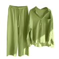 thumbnail image 1 of Ketyyh-chn99 Shorts Ensembles Courts pour Femmes 2 Pcs Ensemble de Pyjama d'Été pour Dames Été T-Shirts à Manches Courtes Décontractés pour Femmes et Ensemble 2 Pcs Vert,m, 1 of 4