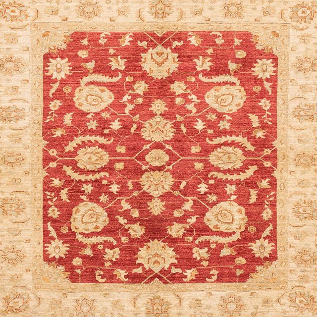 Ahgly Company Tapis d'Intérieur Carré Abstrait Orange Rouge Oriental, 5 Pieds Carré