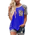 thumbnail image 1 of DYMADE Women Leopard Patchwork Crew Neck Short Sleeve Casual Loose Top, 1 of 2