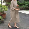 thumbnail image 4 of TopLLC Robe d'Été pour Femmes Robe en Coton et Lin Col Ras du Cou Manches Courtes T-Shirts Basiques Unis Robes Maxi Décontractées avec Poche Robe Grande Taille, 4 of 9
