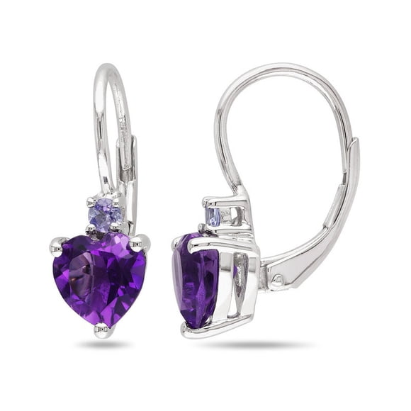 2.60 Carat (ctw) Amethyst and Tanzanite Leverback Earrings in Sterling Silver