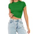 thumbnail image 2 of JIRNDf Hauts pour Femmes T-Shirts d'Été Tendance Mode Manches Courtes Mignon Court Basique Col Rond Coupe Ajustée Blouse pour Femmes Tunique Décontractée Hauts Vert Armée m, 2 of 5
