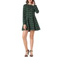 thumbnail image 1 of INSPIRE CHIC Robe-Chemise Trapèze à Carreaux pour Femme à Manches Longues avec Ceinture S Vert Buffle, 1 of 7