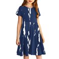 thumbnail image 4 of Liquidation Aujourd'hui Iumwxz Robe Décontractée Trapèze Robe Tunique pour Adolescentes Robe Col Rond Imprimé à Rayures Manches Courtes Robes pour Adolescentes Robe Confortable pour Aller à l'École 4-14 Ans, 4 of 7