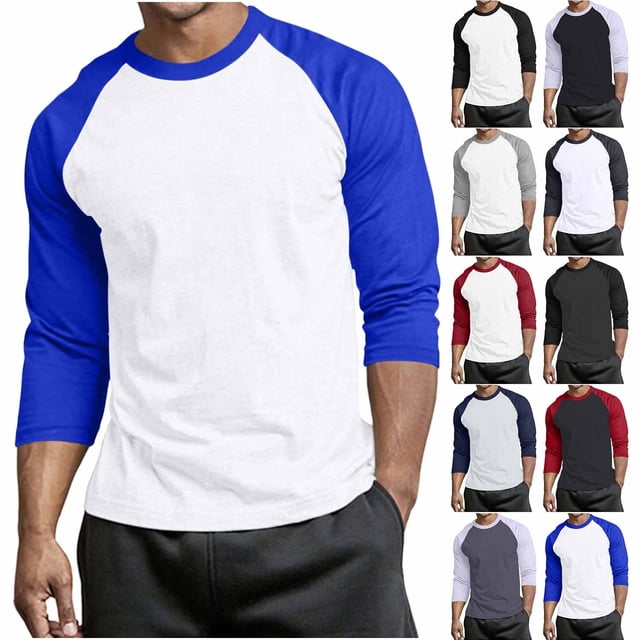 cllios T-Shirts de Baseball pour Hommes à Manches 3/4 Col Ras du Cou Manches Raglan T-Shirts en Jersey à Blocs de Couleur Hauts Athlétiques Décontractés P-4TG