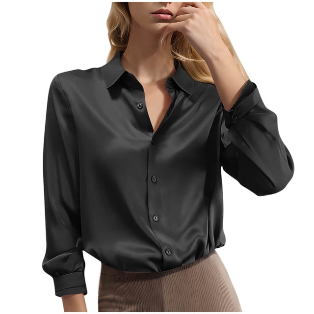 GigrtiJin Chemises Boutonnées d'Automne pour Femmes Manches Longues Col à Revers Chemise Unie Mode Décontractée Confortable Tops Amples