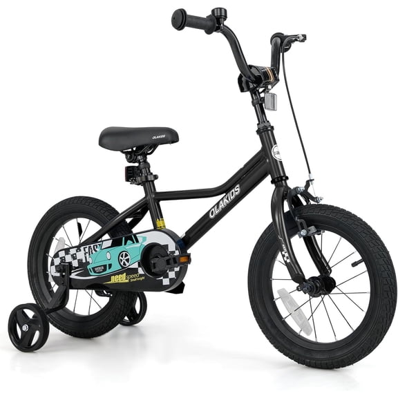 OLAKIDS Vélo pour Enfants, Vélo pour Tout-Petits de 12 14 16 18 Po avec Roues Stabilisatrices, Sonnette de Sécurité, Selle et Guidon Ajustables, Frein à Main et Frein à Rétropédalage, Bicyclette pour Garçons et Filles