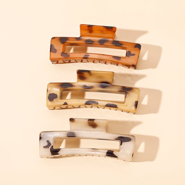 2 Pack Hair Claw Clips Tortoise Barrettes Rectangle Shape Clips Fashion Colorful Hair Clips 2.17 Inch Sequins Hair Jaw Clips Matte Rectangle Nonslip Clip