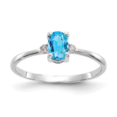 Bague en Or Blanc 10K avec Topaze Diamant/bleu Poli