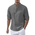 thumbnail image 1 of PMUYBHF T-Shirts Graphiques pour Hommes Mode Décontractée Printemps et Automne Couleur Unie Col à Boutons Manches Longues, 1 of 6