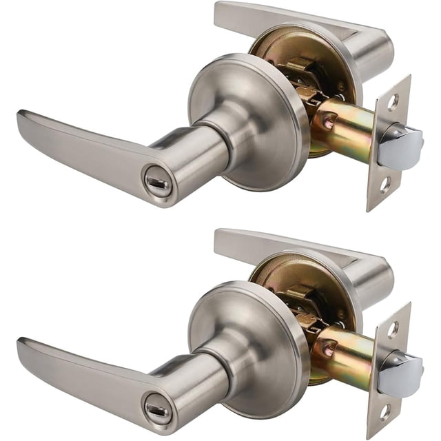 of Lever Keyed Entry Door Lever Handle Lock Universal Door Knob Hardware Nickel Brushed Color (MRCA)
