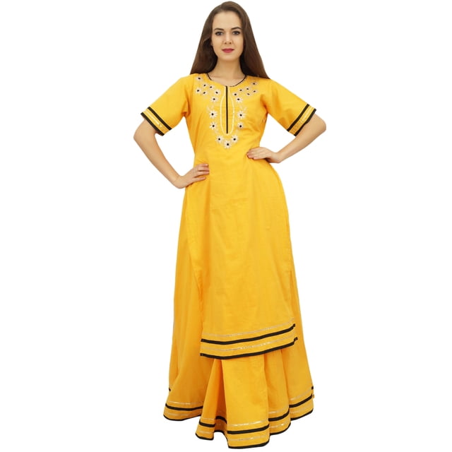 Bimba Robe Kurta Longue Jupe en Coton Chic Moutarde pour Femme Vêtements Indiens - 10