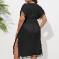 thumbnail image 5 of Jovati Robe à Manches Courtes à Col en V pour Femmes, Robe de Plage en Polyester Uni avec Détail Ajouré Patchwork, Coupe Ample, Longueur Genou, Tenue Décontractée Quotidienne, 5 of 5