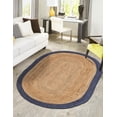 thumbnail image 1 of Indian Handmade Braided Navy Blue Border with Inner Natural Jute Area Rug, Home Décor Rug, Jute Rug for Bedroom, Dining Room, living room, Doormat Rug Size - 3' x 5' Oval (90 cm x 150 cm), 1 of 5