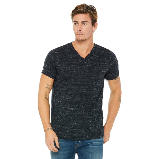 BELLA+CANVAS T-Shirt Jersey à Col en V pour Homme, TP, Marbre Noir