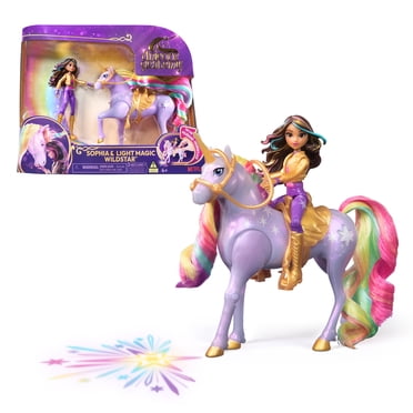 Unicorn Academy, Coffret Sophia & Light Magic Wildstar avec effets lumineux arc-en-ciel, 2 accessoires d'équitation, poupées et licornes pour filles à partir de 4 ans