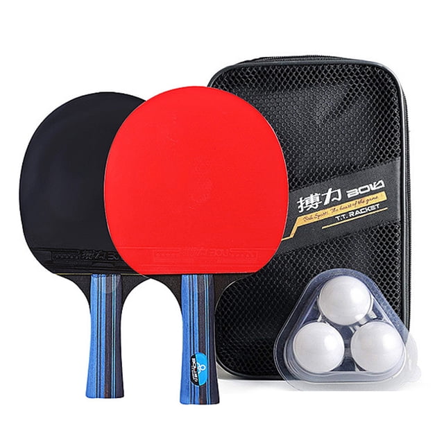 Tennis Ensemble de Raquettes de Table avec 2 Palettes de Ping-Pong et 3 Balles de Ping-Pong, Dotées d'Une surface en Caoutchouc pour un Contrôle et une Rotation Supérieurs. les Palettes Ont une Lame en Bois Pur à 5 Couches avec Poignées Évasées Ergonomiques et Caoutchouc Inversé à Haute Élasticité Double Face. Comprend une Pochette de Rangement Compacte pour une Portabilité Facile. Idéal pour la Pratique Quotidienne Ou les Jeux Récréatifs.