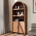 thumbnail image 1 of BeesClover 71" Tall Bookshelf Arched Cabinet with Storage, Mid-Century Bookcase Modern Wooden Kitchen Pantry Display Storage Cabinet with Open Adjustable Shelves for Living Room Home Office, 1 of 8