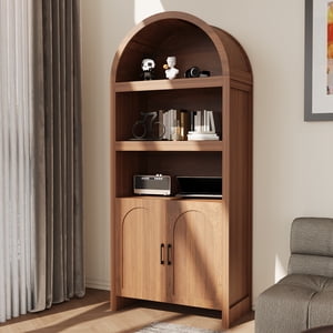 71 Bibliothèque archéique du Mid Century de pouce, étagère avec portes, 3 Étagères d'affichage ouvertes et plateau réglable, armoire de rangement de vitrine, bois 5 Case de livre Tier pour le salon, bureau