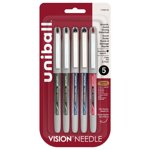 uniball™ Vision Needle Rollerball Pens, Fine Point (0.7mm), Assorted Colors, 5 Pack