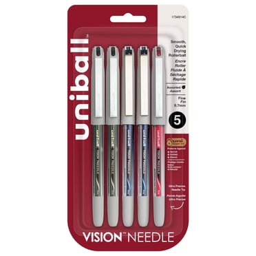 Stylos roller uniball™ Vision Needle, pointe fine (0,7 mm), couleurs assorties, paquet de 5
