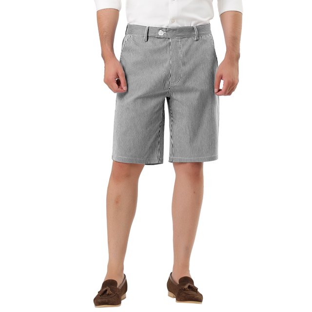 INSPIRE CHIC Short de Marche Chino à Rayures pour Homme, devant Plat, Taille Mi-Haute
