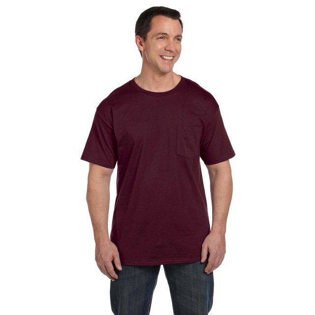 The Hanes 61 oz Beefy-T with Pocket MAROON M