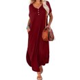 thumbnail image 1 of EQWLJWE Robe pour Femme Liquidation Robe d'Été Décontractée pour Femme à Manches Courtes Col en V Robe Évasée Robe Maxi Décontractée de Plage avec Poches Robes pour Femmes Grande Taille, 1 of 6