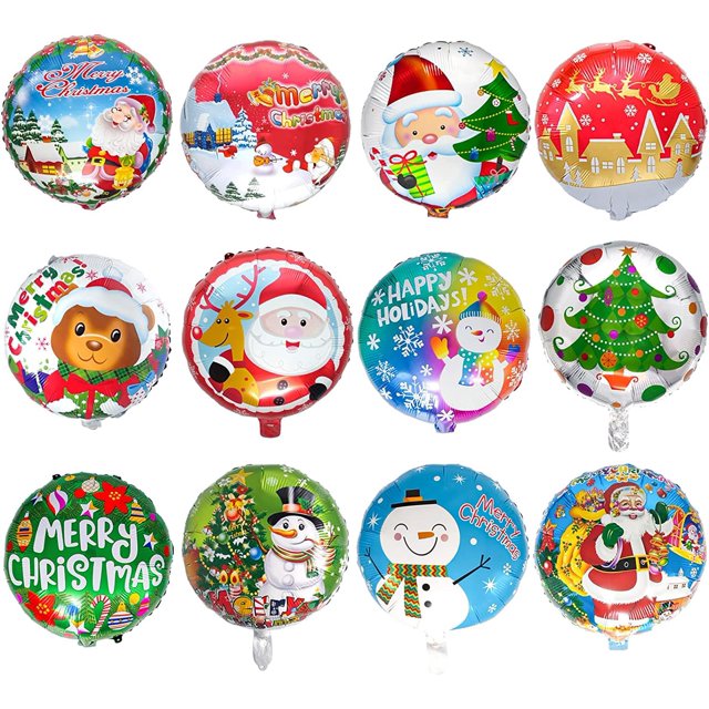 Set Of 5 Merry Christmas Round Balloons For Christmas Xmas Party Decoration Items Christmas New Year Party Props Favors Christmas Party Backdrop (Set Of 5)