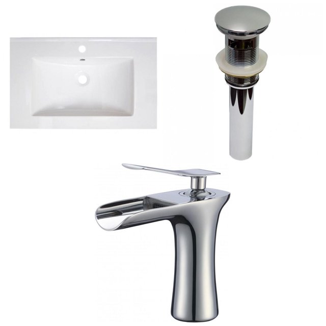 American Imaginations 30-in. W 1 Hole Ceramic Top Set In White Color - Overflow Drain Incl. AI-32885