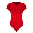 thumbnail image 4 of Penkiiy Justaucorps pour Femmes à Col Rond, Col Rond, Manches Courtes, Coupe Ajustée, Décontracté, Basique, Rallonge, Combinaison Quotidienne, T-Shirts, Rouge, Gaine Ventre, 4 of 6