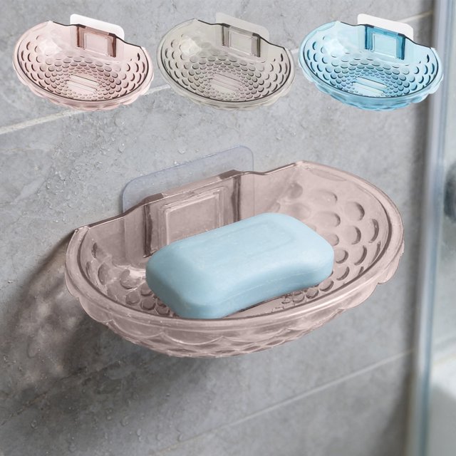 MTBLYS Soap Box Rack Non Perforated Soap Holder 5.51 X 3.74 X 1.77 Inch Plastic Bathroom Organizer Wall Mounted Drainage Storage