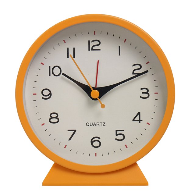 Wweixi Simple Desktop Table Alarm Clock Metal with Night-light Living Room Clocks Mute Needle Quartz Office Home Decor Orange