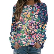 Rbaofujie Fall Sweaters Women's Casual Printed Long Sleeved Round Neck Pullover Hoodie Multicolor Women's Fashion Hoodies & Sweatshirts