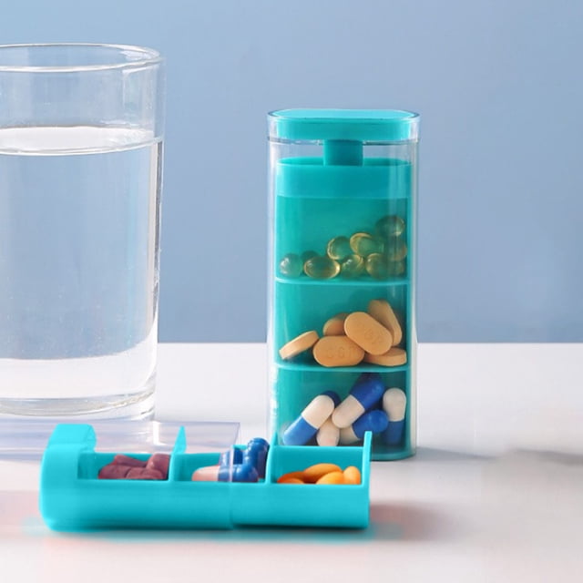 Meitianfacai 3 Compartment Portable Pill Organizer Clear Slide Out Design With Separate Sections Daily Medication Box Transparent Partition Storage For Morning Noon Night Doses (Blue)