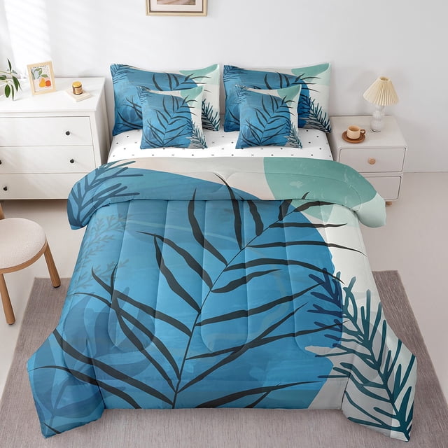 YST Geometric Aesthetic 7pcs Comforter Set, King Size, Modern Minimalism Bedding, Abstract Leaves, Luxuryations