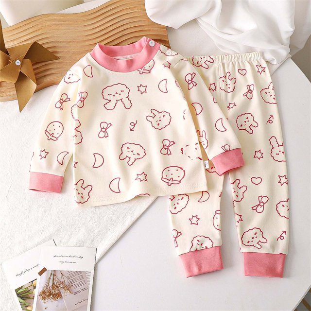 RXIRUCGD Mode Ensembles de Pantalons Longs Décontractés à Manches Longues pour Filles et Garçons Col Rond Imprimé Bouton (Rose, Taille : 2 Ans)