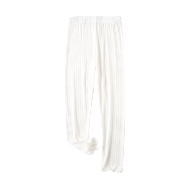 ShomPort Pants for Girls Full Length Stretchy Lightweight Ruffle Trim Ribbed Casual Trousers Smoothing Plain Cozy Pajama Pants
