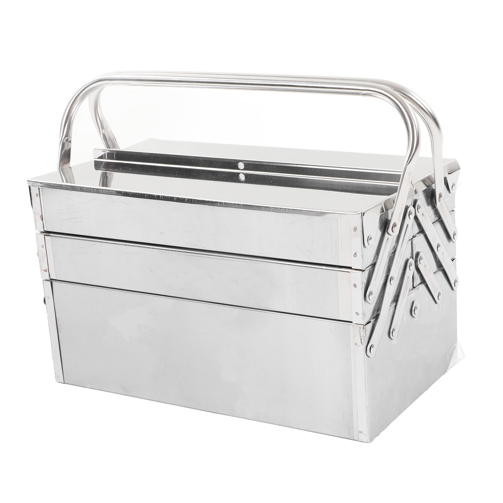 Metal Tool Box, Portable Folding 5 Tray Stainless Steel Tool Chest Cabinet With Carry Handles And Lock Hole, Cantilever Toolbox Tool Organizer Storage Box For Garage Trunk